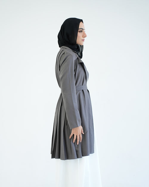 Back Pleated Gabardin Jacket Grey C81