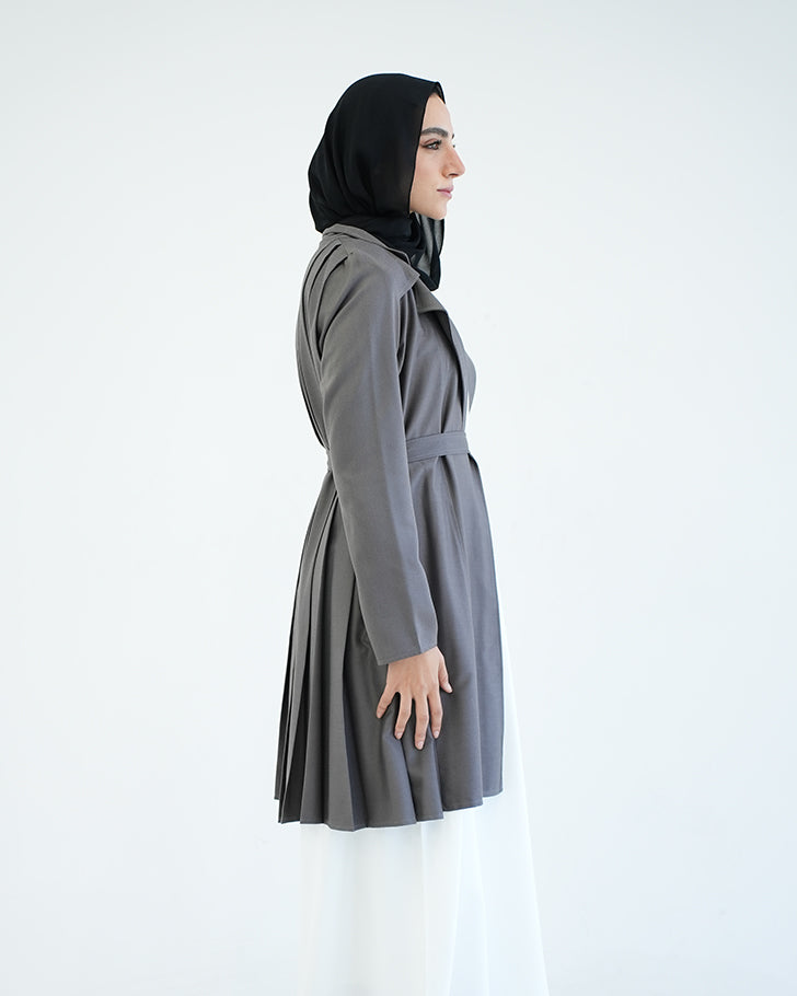 Back Pleated Gabardin Jacket Grey C81