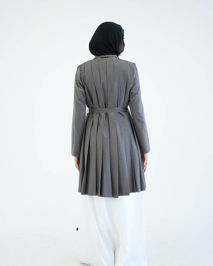 Back Pleated Gabardin Jacket Grey C81