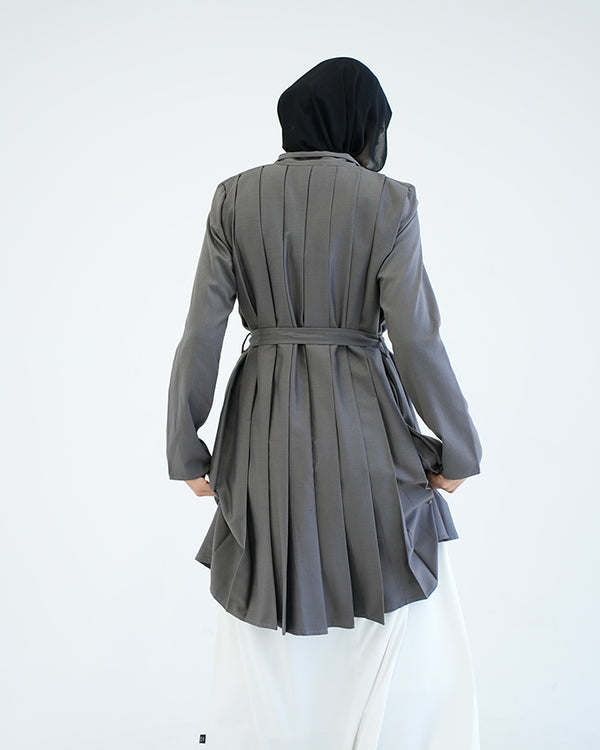 Back Pleated Gabardin Jacket Grey C81