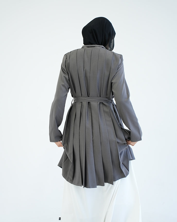 Back Pleated Gabardin Jacket Grey C81