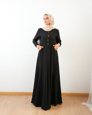 Modest Suede Buttoned Dress with Pockets Black C140