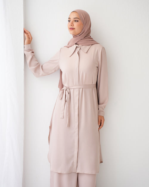 Chemise and Wide Leg Pants Set Beige C2410