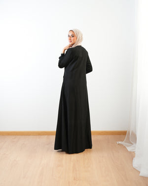 Modest Suede Buttoned Dress with Pockets Black C140