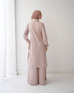 Chemise and Wide Leg Pants Set Beige C2410