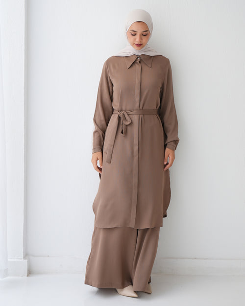 Chemise and Wide Leg Pants Set Light Cafe C2410