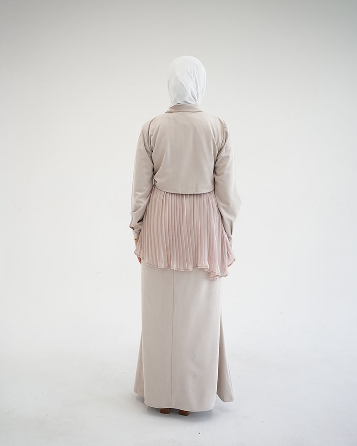 Suede Chemise With Pleated Chiffon Back Beige C234