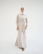 Suede Chemise With Pleated Chiffon Back Beige C234