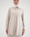 Suede Chemise With Pleated Chiffon Back Beige C234