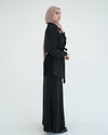 Suede Chemise With Pleated Chiffon Back Black C234