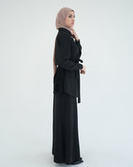 Suede Chemise With Pleated Chiffon Back Black C234
