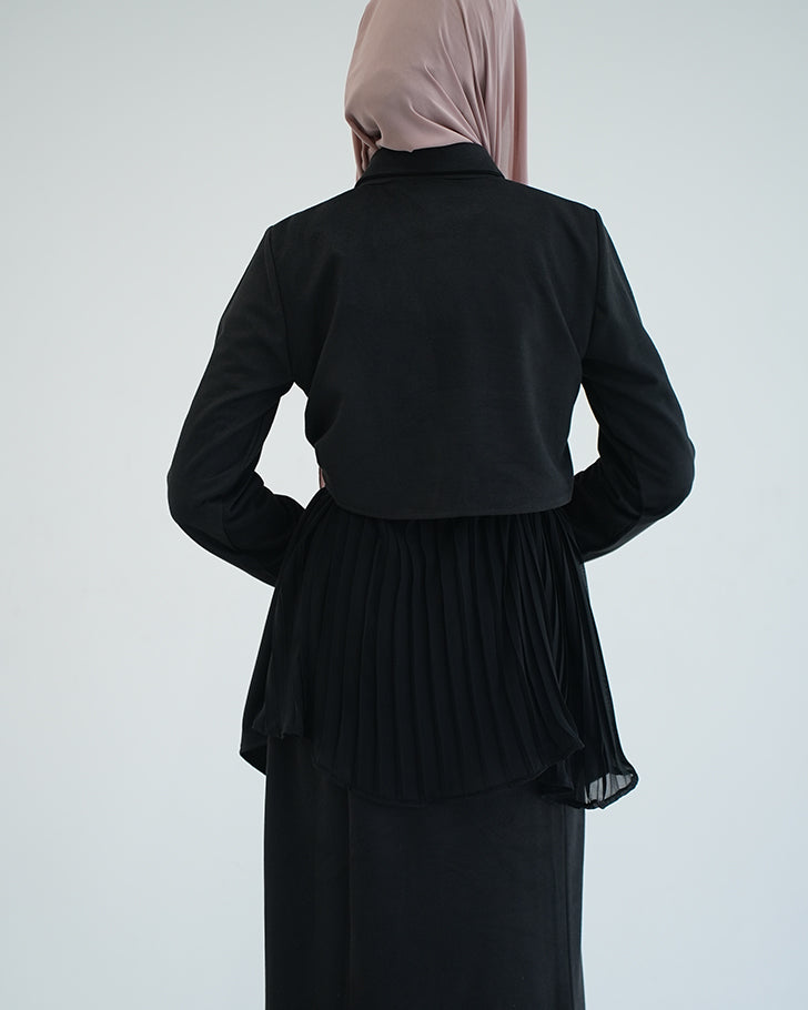 Suede Chemise With Pleated Chiffon Back Black C234