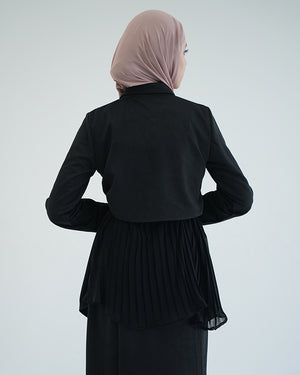 Suede Chemise With Pleated Chiffon Back Black C234