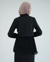 Suede Chemise With Pleated Chiffon Back Black C234