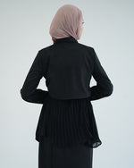 Suede Chemise With Pleated Chiffon Back Black C234