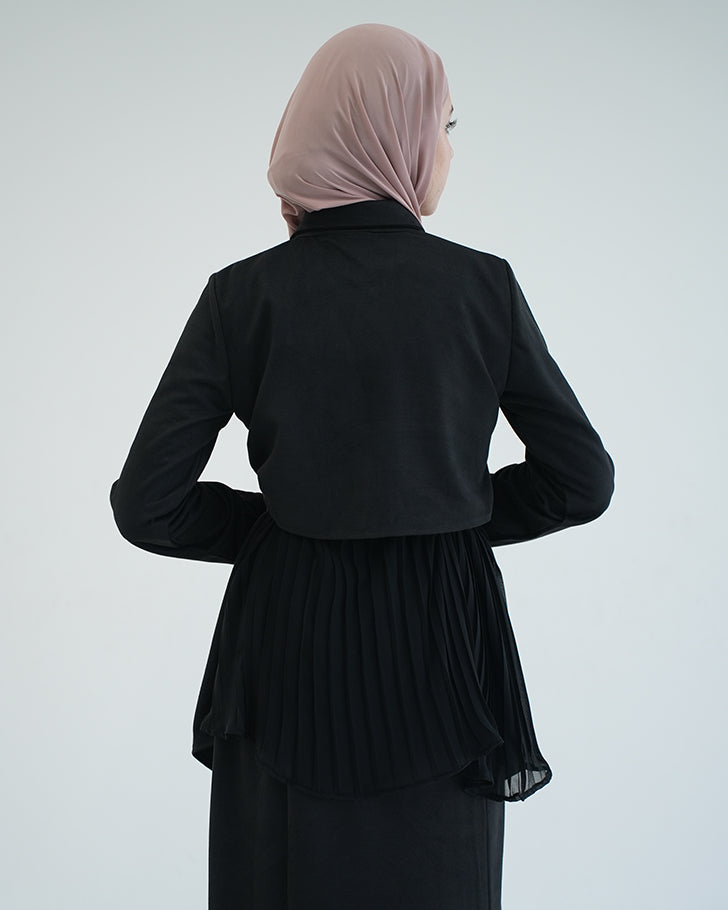 Suede Chemise With Pleated Chiffon Back Black C234