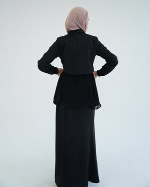 Suede Chemise With Pleated Chiffon Back Black C234