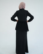 Suede Chemise With Pleated Chiffon Back Black C234