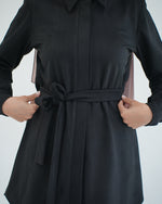 Suede Chemise With Pleated Chiffon Back Black C234