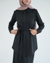 Suede Chemise With Pleated Chiffon Back Black C234
