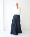 Denim Tiered Maxi Skirt Navy C8221