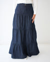 Denim Tiered Maxi Skirt Navy C8221