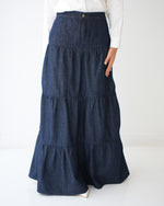 Denim Tiered Maxi Skirt Navy C8221