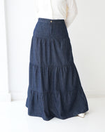 Denim Tiered Maxi Skirt Navy C8221