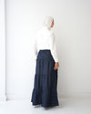 Denim Tiered Maxi Skirt Navy C8221