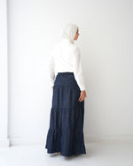 Denim Tiered Maxi Skirt Navy C8221