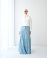 Denim Tiered Maxi Skirt Blue C8221