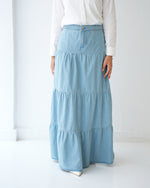 Denim Tiered Maxi Skirt Blue C8221