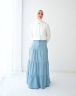 Denim Tiered Maxi Skirt Blue C8221