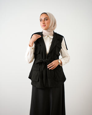 Corduroy Cargo Vest Black C206