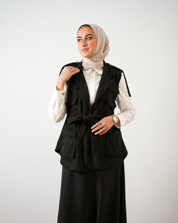Corduroy Cargo Vest Black C206