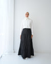 Denim Tiered Maxi Skirt Grey C8221