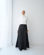 Denim Tiered Maxi Skirt Grey C8221