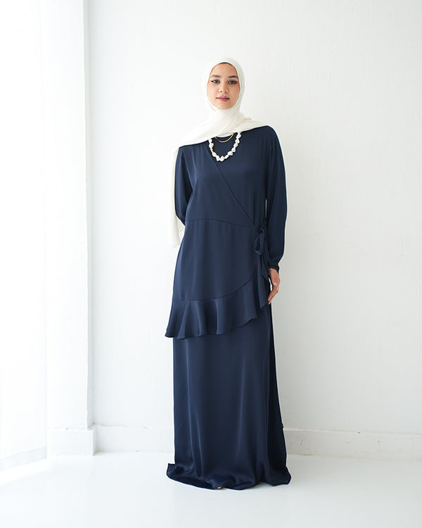 Silk Wrap Dress Navy C102