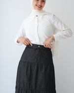 Denim Tiered Maxi Skirt Grey C8221