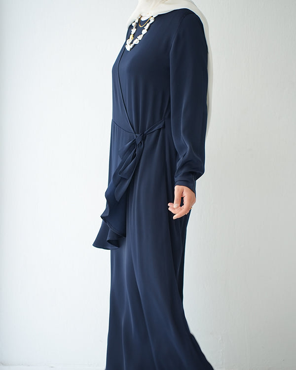 Silk Wrap Dress Navy C102