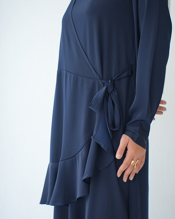 Silk Wrap Dress Navy C102