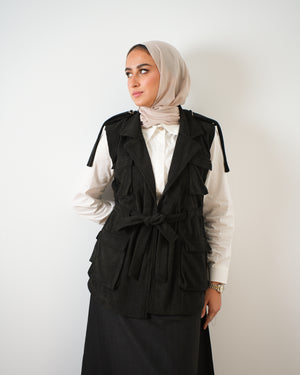 Corduroy Cargo Vest Black C206