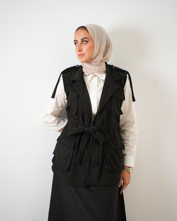 Corduroy Cargo Vest Black C206