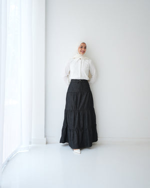 Denim Tiered Maxi Skirt Grey C8221