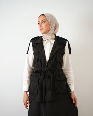 Corduroy Cargo Vest Black C206