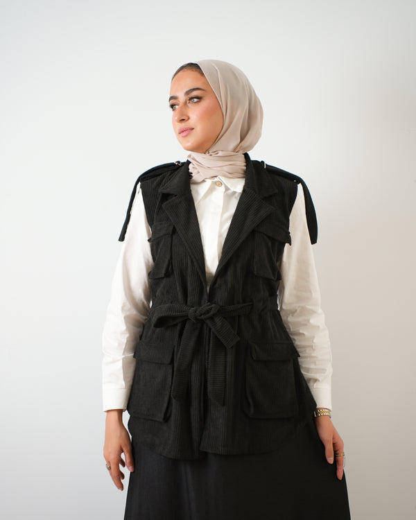 Corduroy Cargo Vest Black C206
