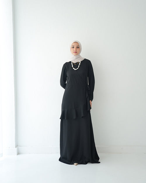 Silk Wrap Dress Black C102