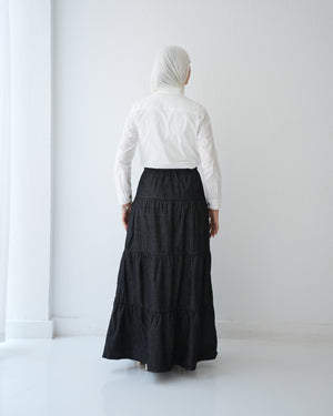 Denim Tiered Maxi Skirt Grey C8221