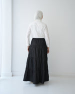 Denim Tiered Maxi Skirt Grey C8221