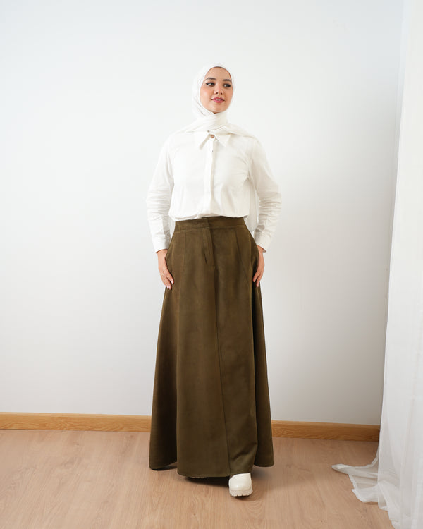 Suede Maxi Skirt Olive C2030